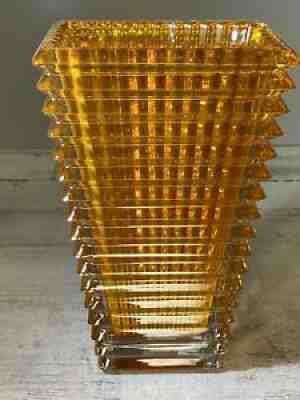 Baccarat Large Rectangular Eye Vase Amber Damaged / Chipped