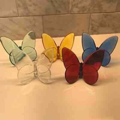 Baccarat France Clear Crystal Art Glass PAPILLON LUCKY BUTTERFLY 5 butterflies