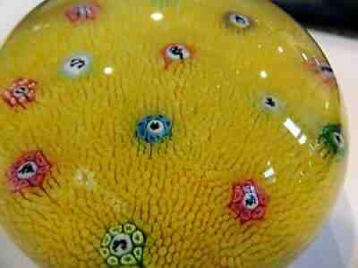 1968 Baccarat Crystal Yellow Zodiac Silhouette Millefiori Carpet Paperweight