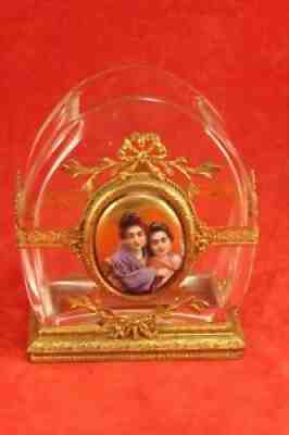 Antique French Baccarat Crystal Vase Ormolu & Hand Painted Portrait Chinese