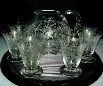 Baccarat Elisabeth millefiori service has liquor decanter 6 crystal glasses