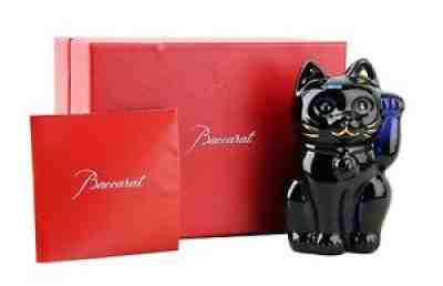 BACCARAT MANEKI NEKO LUCKY CAT MIDNIGHT CRYSTAL FIGURINE 4" TALL NEW ORIGNL BOX