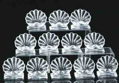 SUPERB SET 12 SIGNED BACCARAT FRENCH CRYSTAL GLASS SHELL FORM PLACE CARD HOLDERS