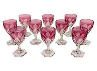 10 Pre-1936 BACCARAT COMPIEGNE Pink Cut to Clear 4 7/8" Sherry Glass Goblets