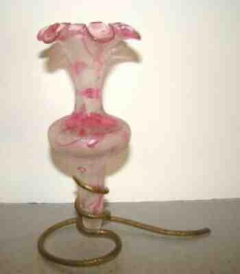Antique Baccarat, St Louis, Val St Lambert Cranberry Cameo Glass Vase w/Stand