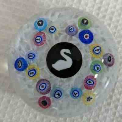 Baccarat, France 1974 - Glass Paperweight - Griddle Silhouette Millefiori Swan