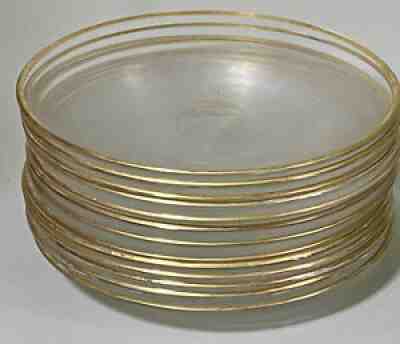 13 Baccarat Directoire Pattern Glass Dessert Plates Gold Trim Retired