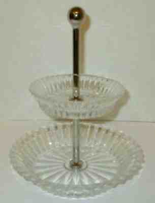 Baccarat 2 Tier Glass Crystal Candy Serving Dish Signed by Artist Mathias