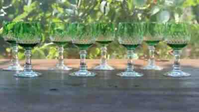 Cut crystal green lined baccarat Champigny richelieu 8 old wine glasses
