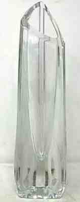 RARE VINTAGE 12.5â? BACCARAT Crystal Rose Bud Three-Sided Vase France Signed MCM