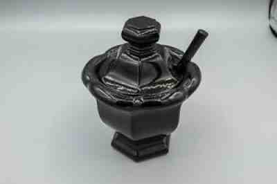 Baccarat Crystal France Black Missouri Harcourt Jam Jelly Mustard Pot Lid Spoon