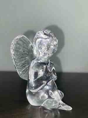 BACCARAT France Crystal Praying Sitting Cherub Angel Paperweight Figure Sculptur