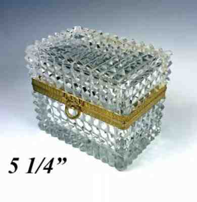 Antique to Vint. French Baccarat Cut Crystal Casket, Box, Coffret, Bronze Wreath