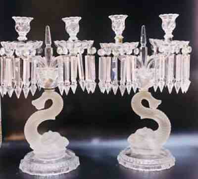 BACCARAT STYLE DOLPHIN CRYSTAL GLASS CANDELABRA LUSTERS NO RESERVE