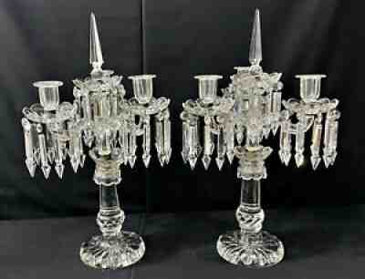 LARGE PAIR OF BACCARAT STYLE CRYSTAL GLASS CANDELABRA LUSTERS NO RESERVE