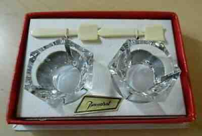 Vintage Baccarat France Crystal Salt Bowls with Bone Spoons