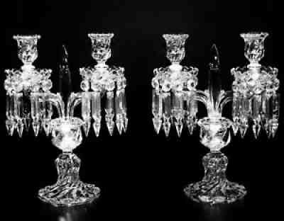 Pair Of Magnificent Two Light Baccarat Crystal Candelabra / Candle Holder.