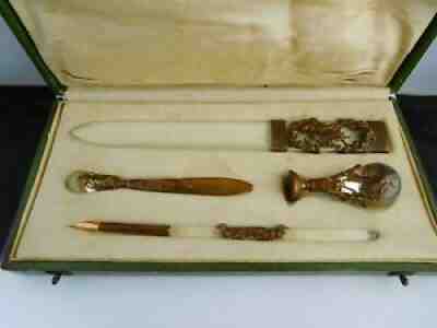 RARE AND COMPLETE BACCARAT & DORE BRONZE 19TH CENTURY GENTLEMANS DESK SET