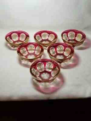 Rare Set of 6 Baccarat "EMPIRE" Ruby Cut to Clear & Gilded Finger Bowls