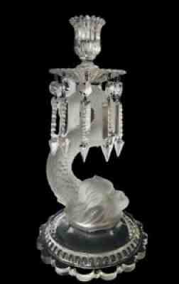 STUNNING BACCARAT FIGURAL DAUPHIN GLASS CANDLESTICK CANDLE HOLDER LUSTERS PRISMS