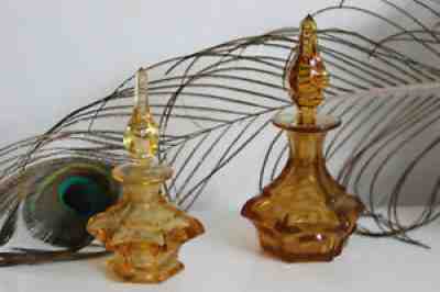 2 vials perfume crystal baccarat lining colour toilet nineteenth yellow/orange