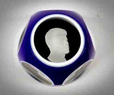 Rare Cobalt Overlay Vintage 1963 John F Kennedy Baccarat Sulfide Paperweight