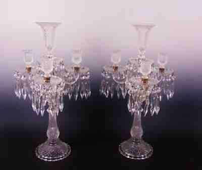 LARGE PAIR OF BACCARAT STYLE CRYSTAL GLASS CANDELABRA LUSTERS NO RESERVE