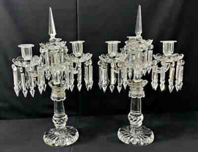 LARGE PAIR OF BACCARAT STYLE CRYSTAL GLASS CANDELABRA LUSTERS NO RESERVE