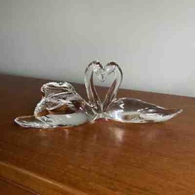 Baccarat Glass Swan Figurine - Love Heart Crystal French Birds Gift