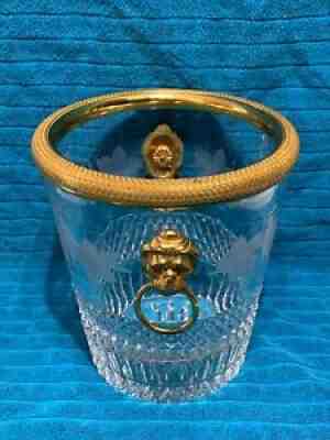 French Bronze Baccarat Crystal Ice Bucket Lion's Head Handles 1900's