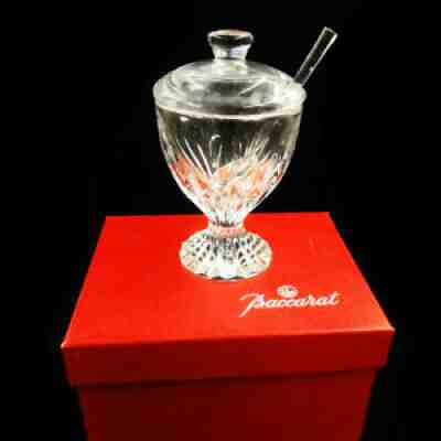 BACCARAT MASSENA Mustard / Jam Condiment & Spoon 5" NEW NEVER USED New in Box