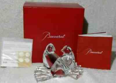 BACCARAT France Glass Love Doves Crystal Dove Birds Figurine Red Gift Box