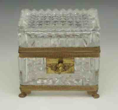 ANTIQUE BACCARAT ORMOLU CRYSTAL SUGAR CASKET TEA CADDY BOX WITH KEY