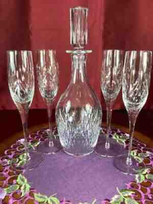 Baccarat for Tiffany & Co Crystal Decanter & 4 White Wine Goblets, Glasses