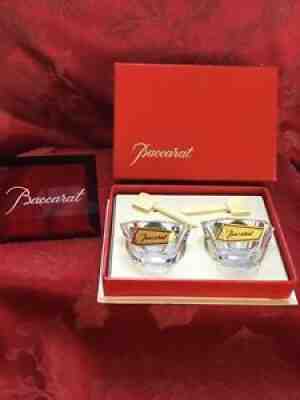 NIB FLAWLESS Stunning 2 BACCARAT HARCOURT Crystal SALT DIP CAVIAR CELLARS SPOONS