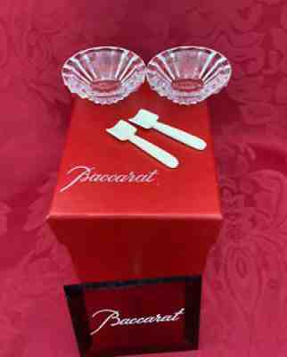 â?¨MIB FLAWLESS Glass BACCARAT France Crystal MASSENA Pair SALT DIP CAVIAR SPOONS