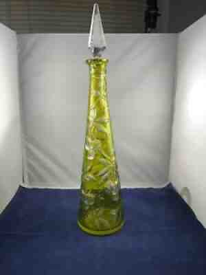 Baccarat Green Cut To Clear Crystal Intaglio Decanter RARE Brilliance 16.5â?