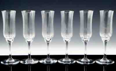 Baccarat France Crystal CAPRI OPTIC 7-3/8" CHAMPAGNE FLUTES GLASSES Set 6 Mint