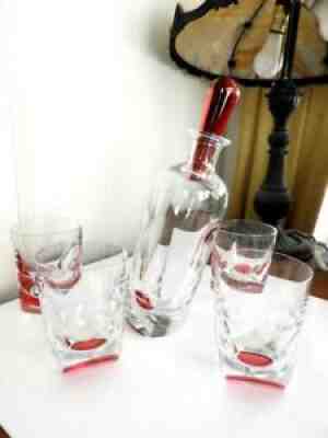 Baccarat Crystal PROJECTION Decanter & 4 DOF Glasses RED France - ORIGINAL BOX!