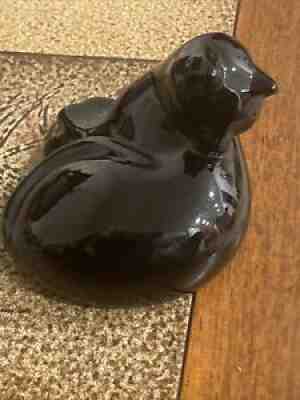 Signed BACCARAT Crystal Black Cat Grooming Figurine Paperweight
