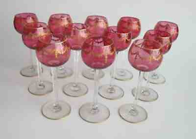 Vintage Ruby Red Crystal Wine Goblets St Louis  Baccarat ? x 12