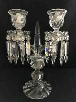 SIGNED BACCARAT CRYSTAL BAMBOUS 2 LIGHT 2 ARM CANDELABRA -- CAN ADD HURRICANES