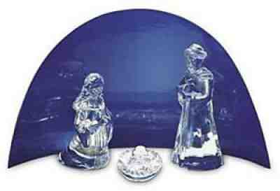 BACCARAT Crystal Nativity Scene New Version MARY JOSEPH JESUS + blue background