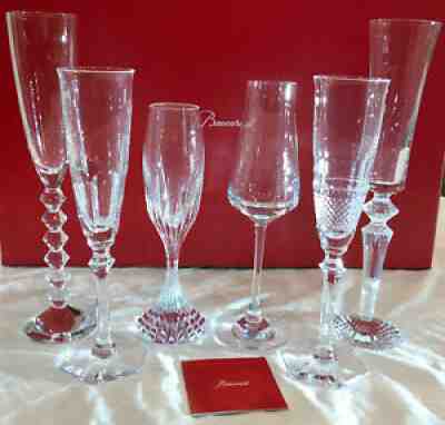 Baccarat Bubble Box Crystal Glass Champagne Flutes New Set of 6