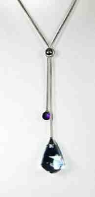 BACCARAT DIVINE LONG NECKLACE 18K SOLID WHITE GOLD AQUA & AMETHYST $2500 NEW BOX