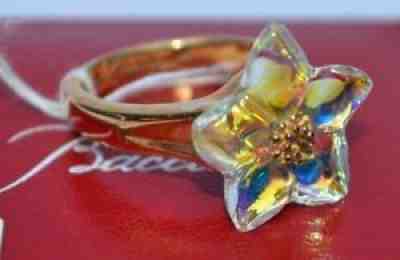 $1200 Baccarat Blossom Iridescent Crystal Star 18k YG Ring 53 Size 6.5 New n Box