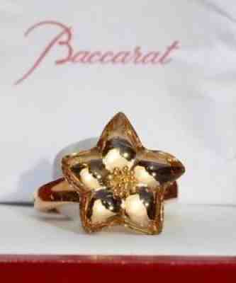 $1200 Baccarat Blossom Gold Modore Crystal Star 18k YG Ring 55 Size 7 New in Box