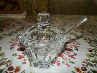 Large Baccarat Crystal Missouri Jam Jar Sugar Bowl Lid Spoon Condiment 6" Tall