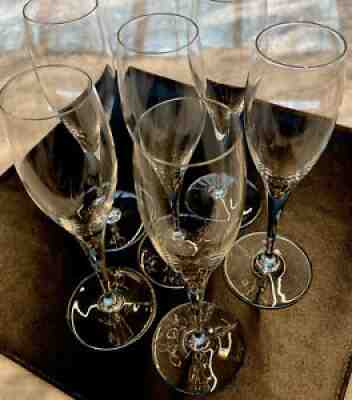 Set Of 6 Baccarat St. Remy Crystal Champagne Flutes
