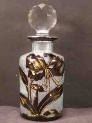 1880's Art Nouveau Baccarat French Acid Cut Cameo Glass Bottle Purple Tiger Lily